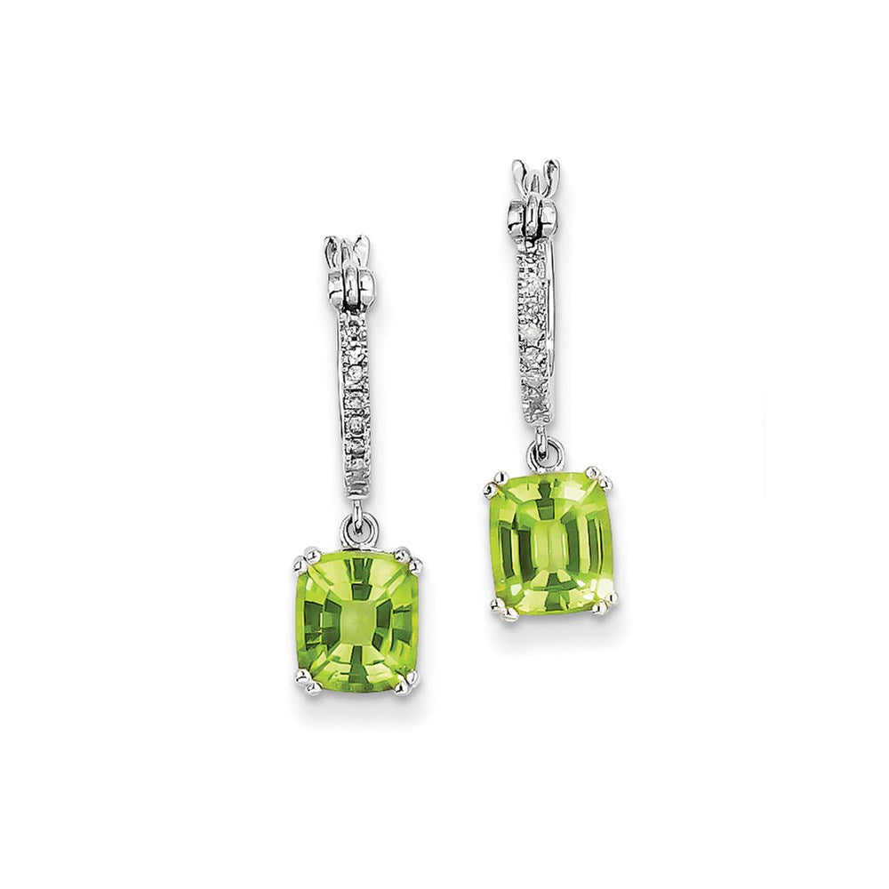 14K Weißgold Echt Diamant und Peridot Hängend Creolen