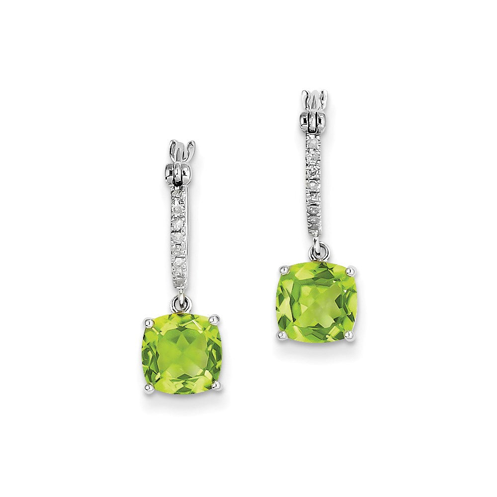 14K Weißgold Echt Diamant und Peridot Hängend Creolen