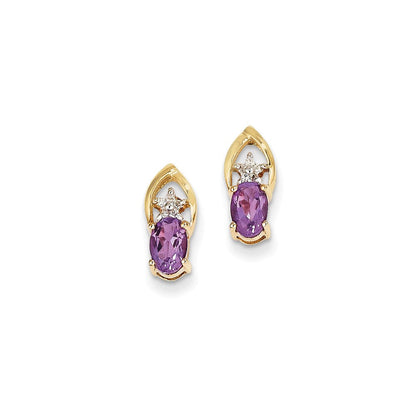 14K Gelbgold Echt Diamant & Amethyst Oval Ohrstecker