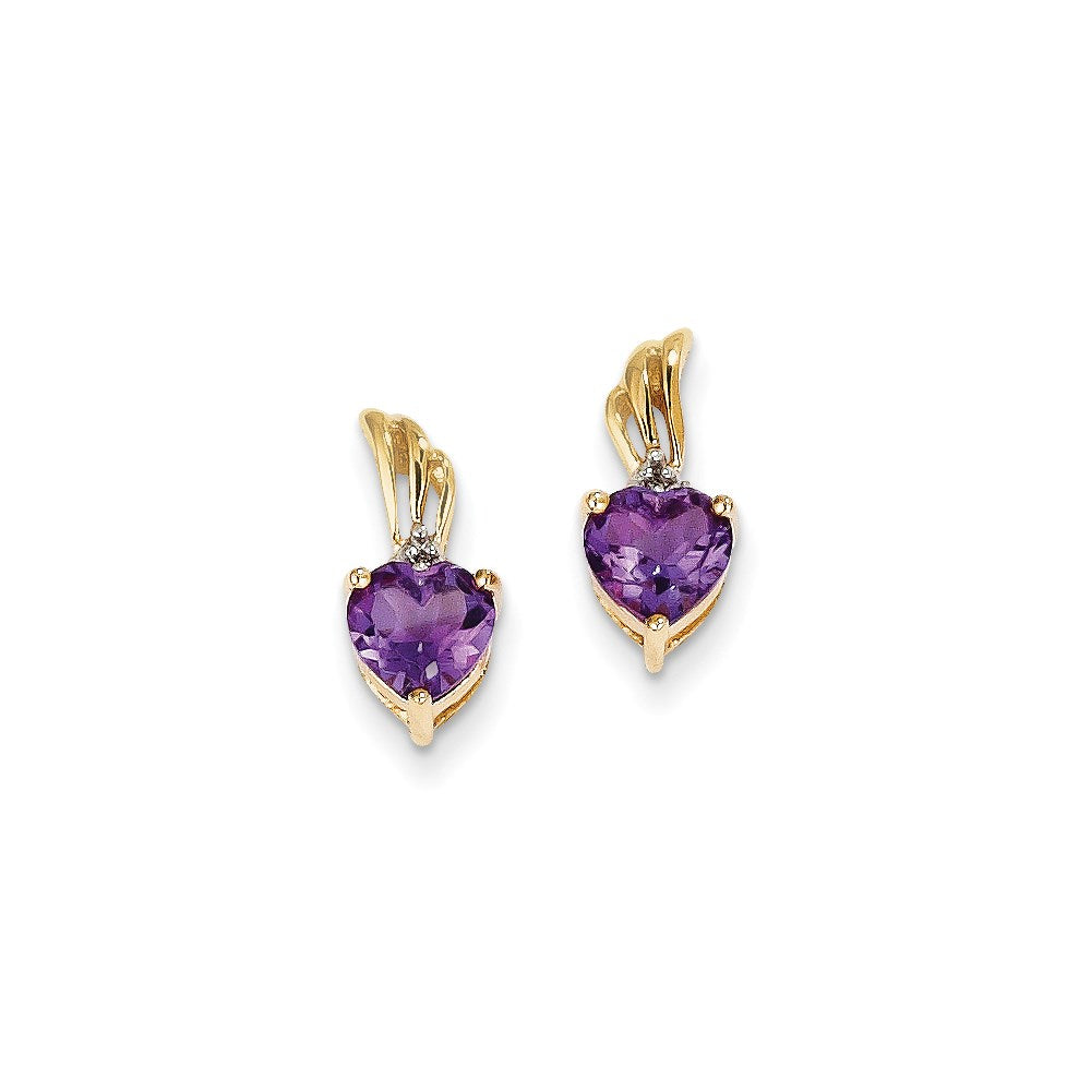 14K Gelbgold Echt Diamant & Amethyst Herz Ohrstecker