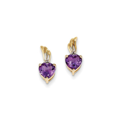 14K Gelbgold Echt Diamant & Amethyst Herz Ohrstecker