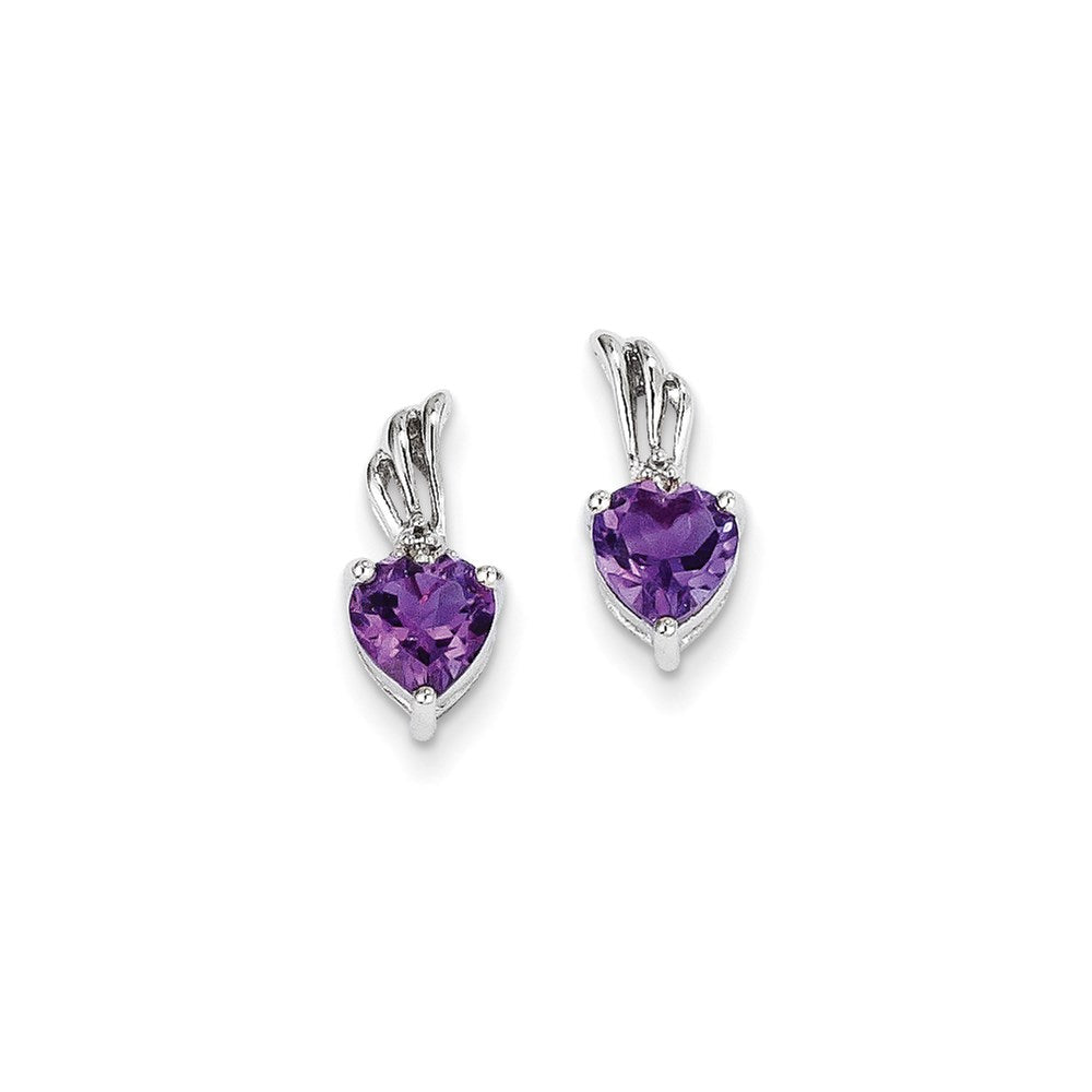 14K Weißgold Echt Diamant und Amethyst Herz Ohrstecker