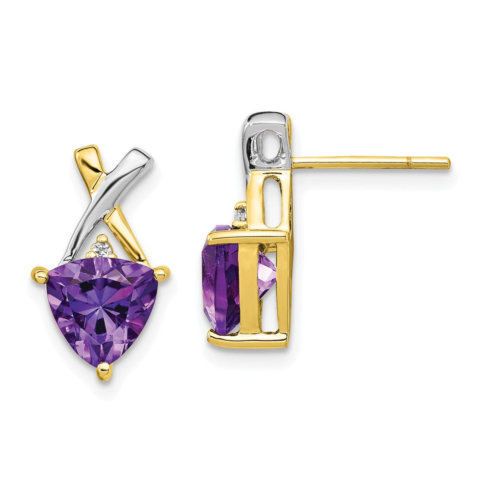 14K Gelbgold & Rhodium Ohrstecker mit Trillion-Amethyst und weißem Topas