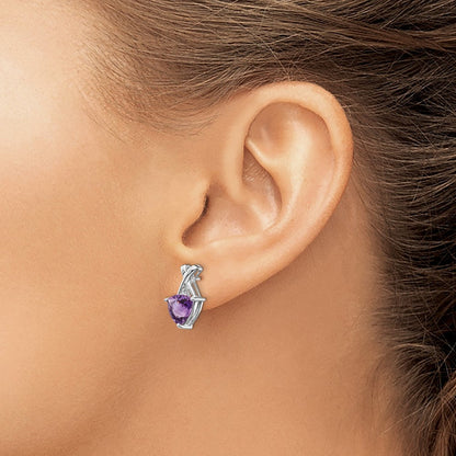 14K Weißgold Ohrstecker mit Trillion-Amethyst und Weißem Topas
