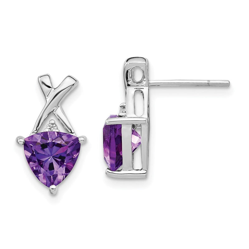 14K Weißgold Ohrstecker mit Trillion-Amethyst und Weißem Topas