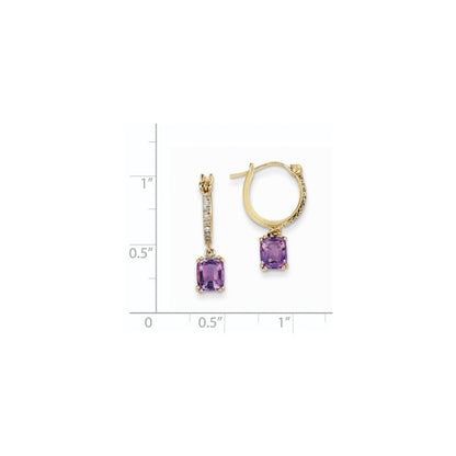 14K Gelbgold Echt Diamant & Amethyst Hängend Creolen