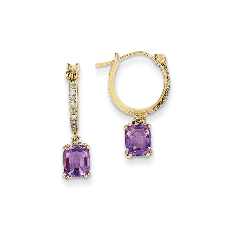 14K Gelbgold Echt Diamant & Amethyst Hängend Creolen