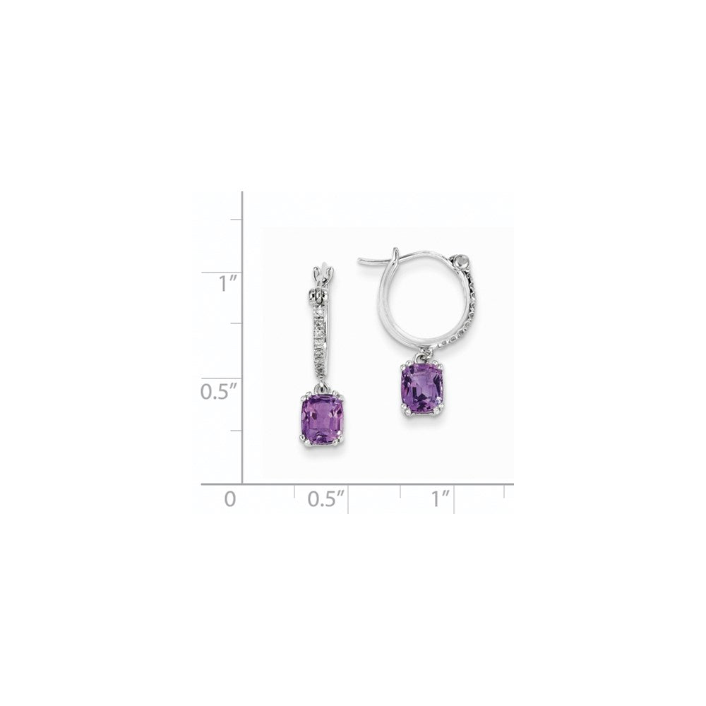 14K Weißgold Echt Diamant und Amethyst Hängend Creolen