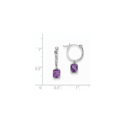 14K Weißgold Echt Diamant und Amethyst Hängend Creolen