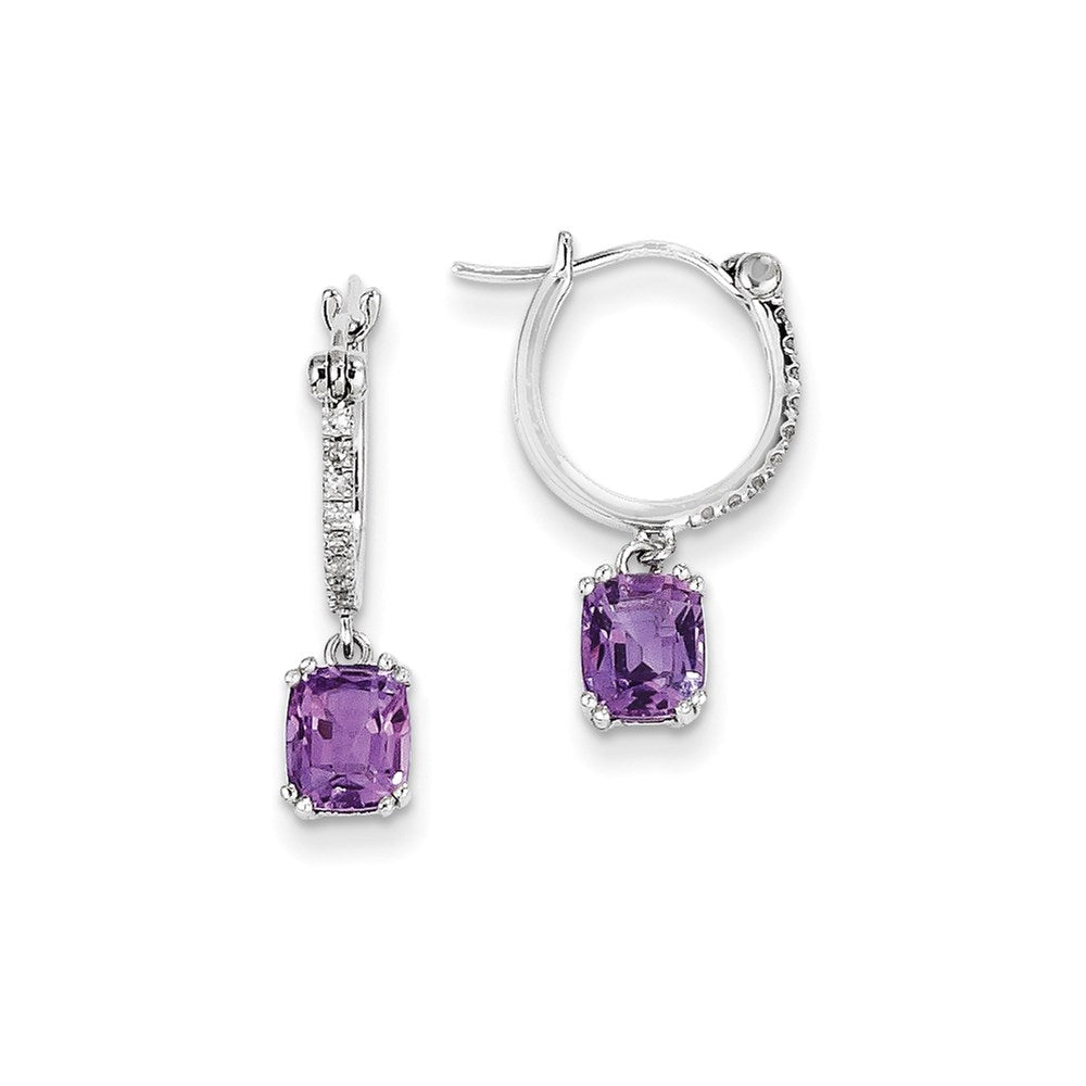 14K Weißgold Echt Diamant und Amethyst Hängend Creolen