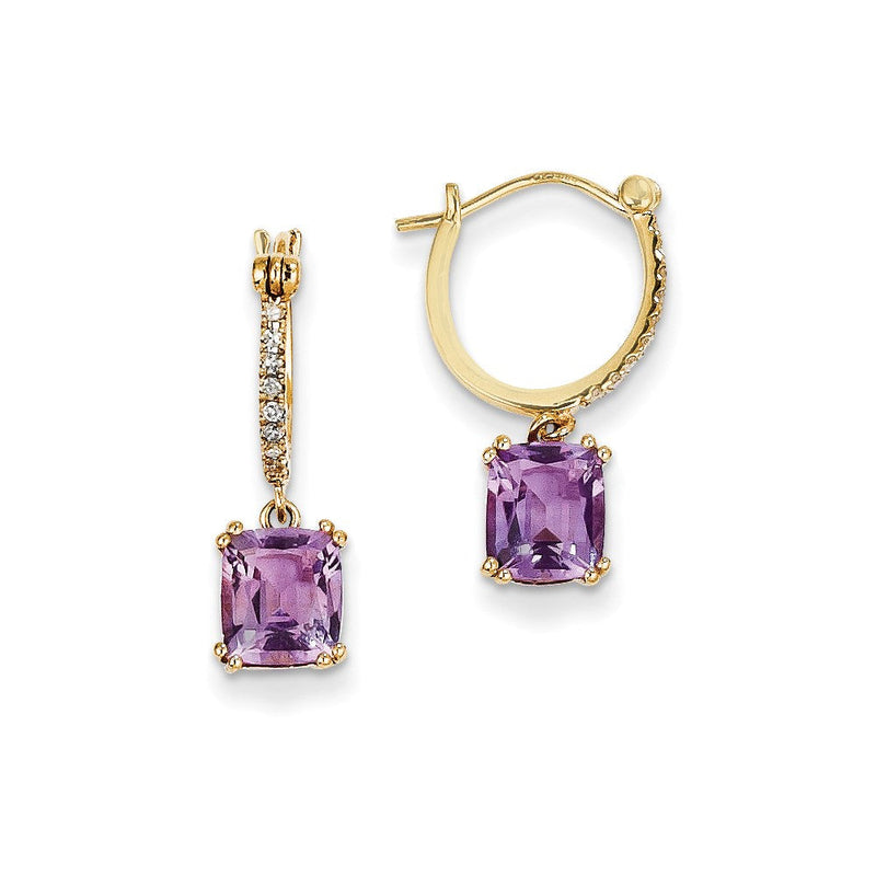 14K Gelbgold Echt Diamant & Amethyst Hängend Creolen