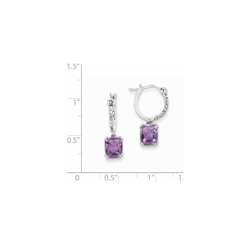 14K Weißgold Echt Diamant und Amethyst Hängend Creolen