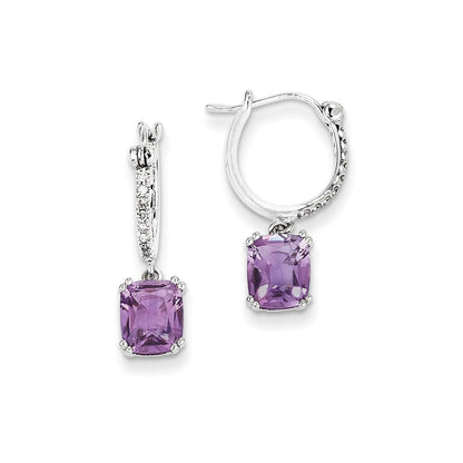 14K Weißgold Echt Diamant und Amethyst Hängend Creolen