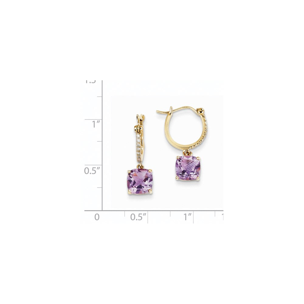14K Gelbgold Echt Diamant & Amethyst Hängend Creolen