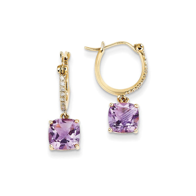14K Gelbgold Echt Diamant & Amethyst Hängend Creolen