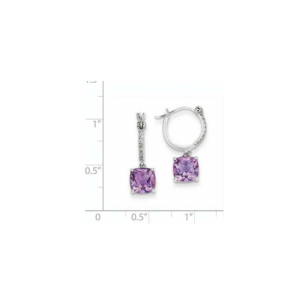 14K Weißgold Echt Diamant und Amethyst Hängend Creolen