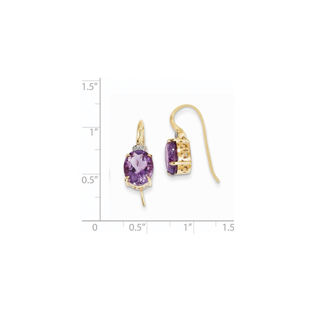 14K Gelbgold Echt Diamant & Amethyst Oval Ohrhänger