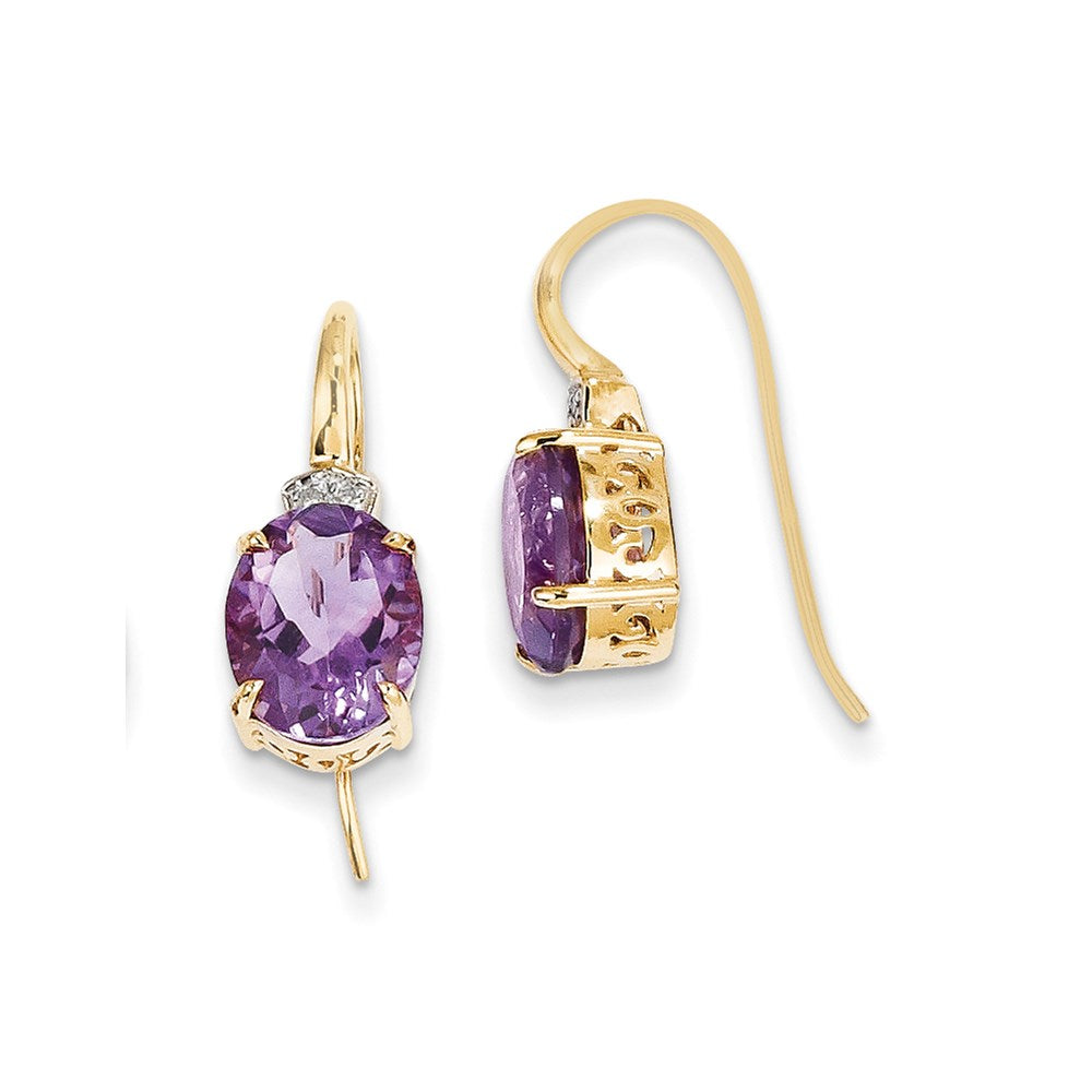14K Gelbgold Echt Diamant & Amethyst Oval Ohrhänger