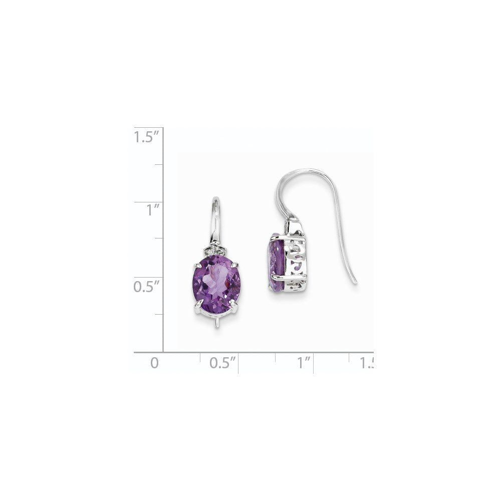 14K Weißgold Echt Diamant und Amethyst Oval Ohrhänger