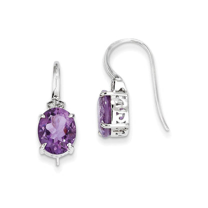 14K Weißgold Echt Diamant und Amethyst Oval Ohrhänger