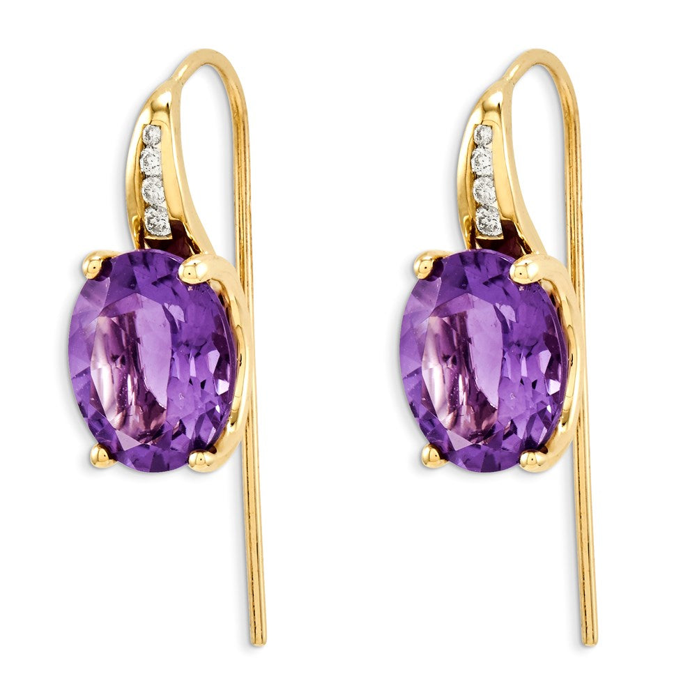14K Gelbgold Echt Diamant & Amethyst Oval Ohrhänger
