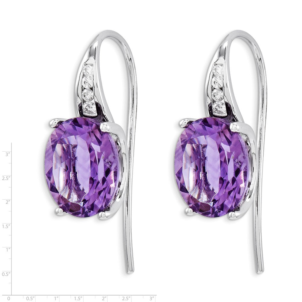 14K Weißgold Echt Diamant und Amethyst Oval Ohrhänger