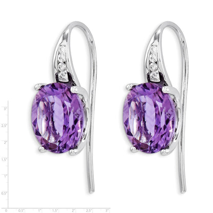 14K Weißgold Echt Diamant und Amethyst Oval Ohrhänger