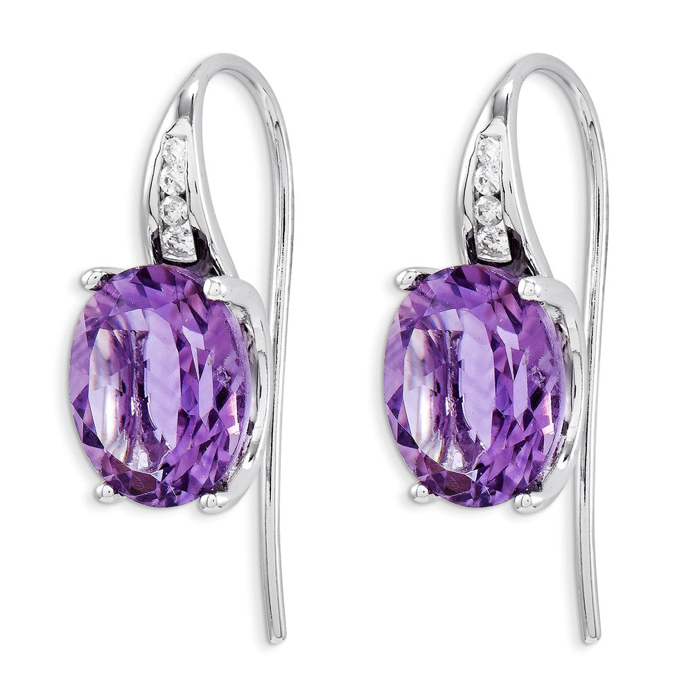 14K Weißgold Echt Diamant und Amethyst Oval Ohrhänger
