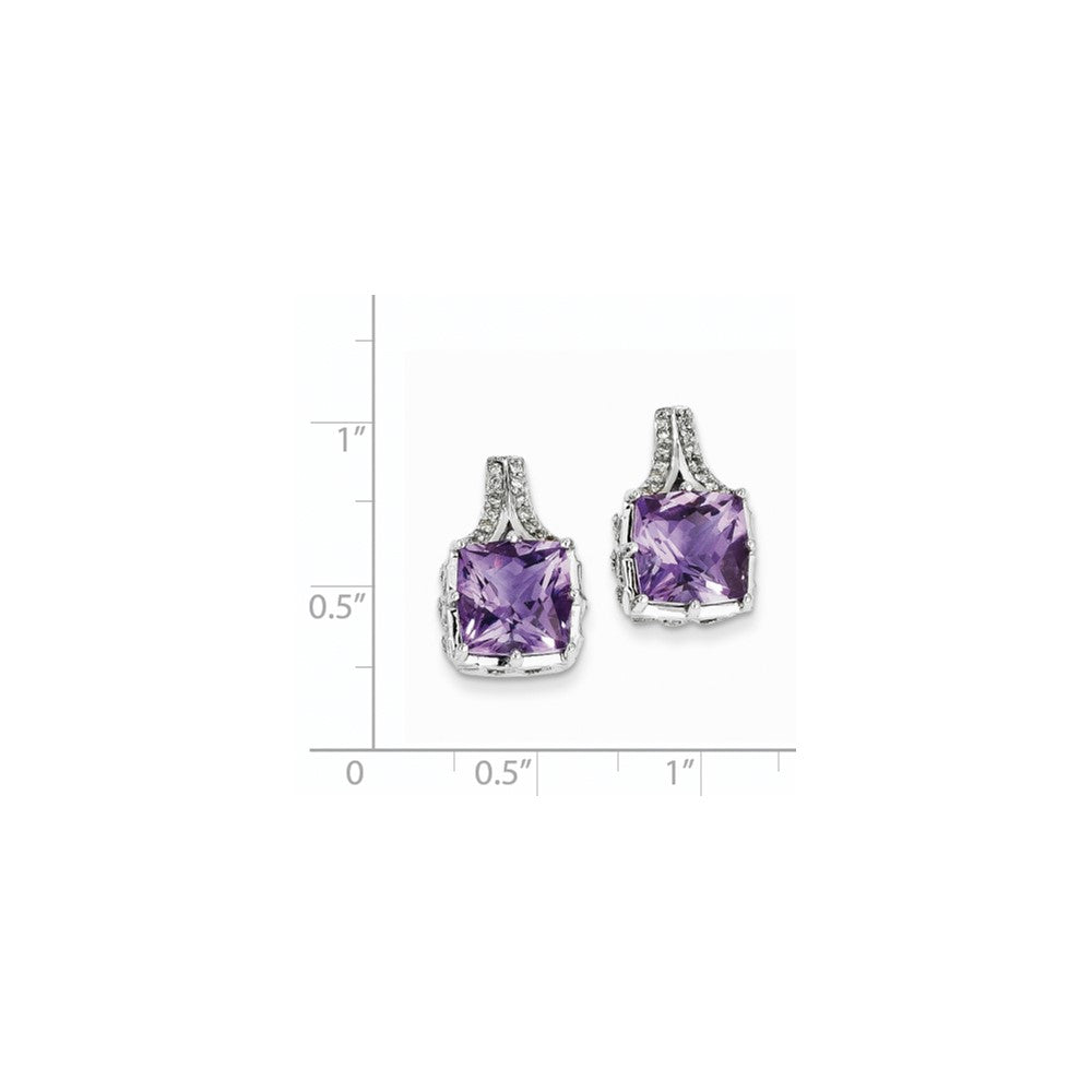 14K Weißgold Echt Diamant und Amethyst Quadratisch Ohrstecker