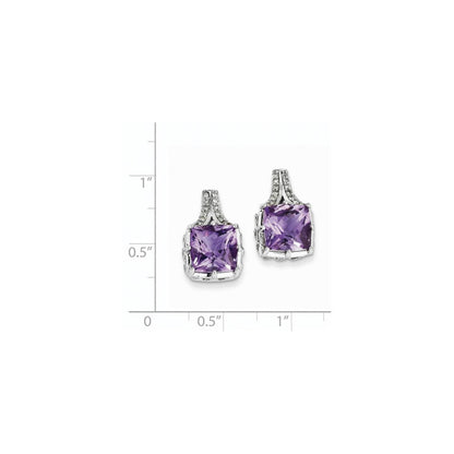 14K Weißgold Echt Diamant und Amethyst Quadratisch Ohrstecker