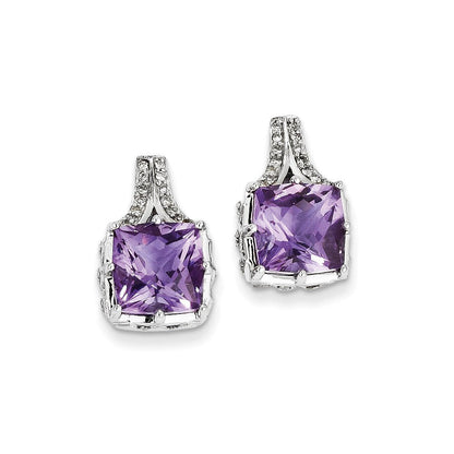 14K Weißgold Echt Diamant und Amethyst Quadratisch Ohrstecker