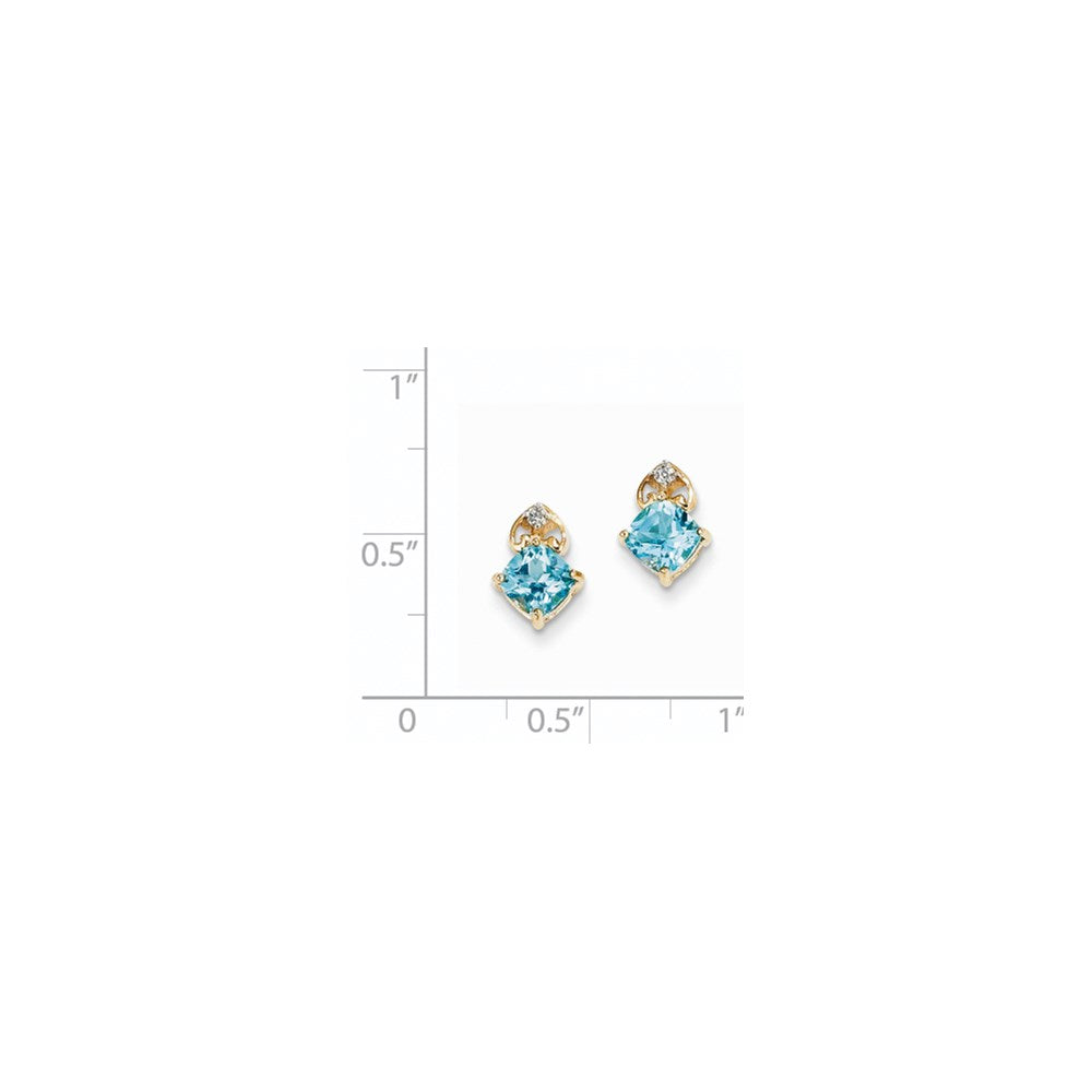 14K Gelbgold Echt Diamant & Licht Schweizer Blautopas Ohrstecker