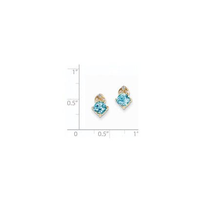 14K Gelbgold Echt Diamant & Licht Schweizer Blautopas Ohrstecker