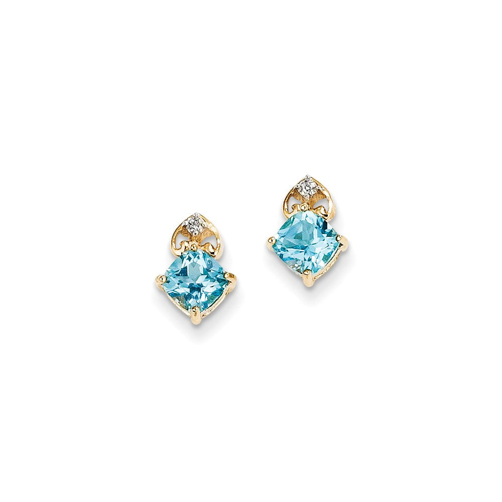 14K Gelbgold Echt Diamant & Licht Schweizer Blautopas Ohrstecker