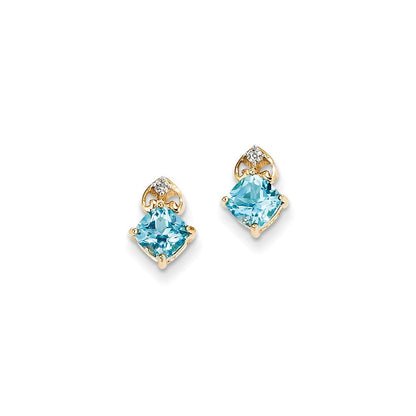 14K Gelbgold Echt Diamant & Licht Schweizer Blautopas Ohrstecker