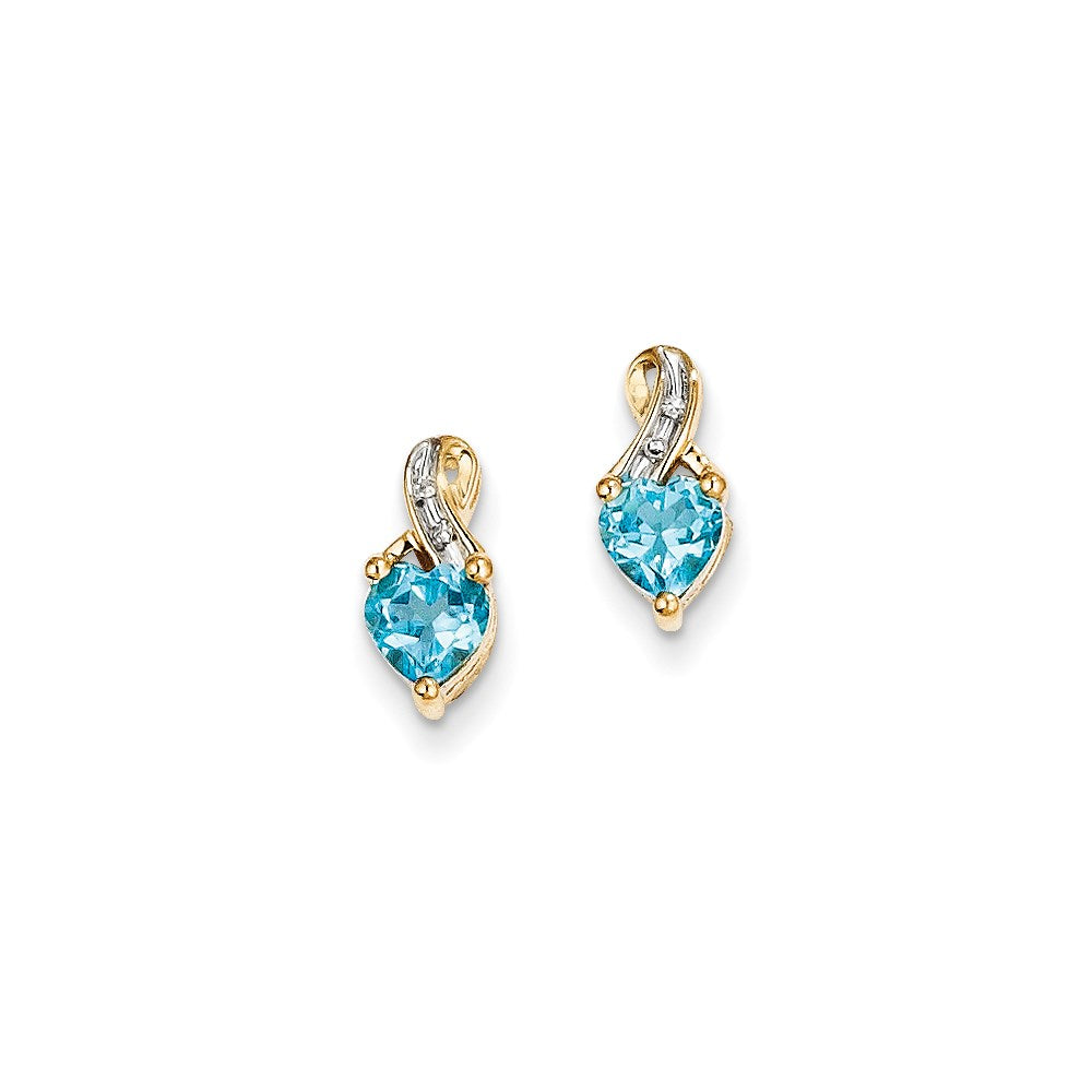 14K Gelbgold Echt Diamant & Licht Schweizer Blautopas Ohrstecker