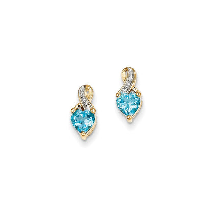 14K Gelbgold Echt Diamant & Licht Schweizer Blautopas Ohrstecker