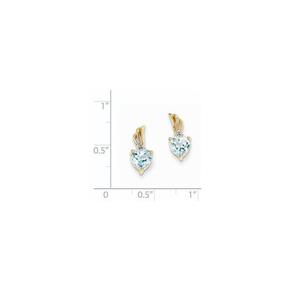 14K Gelbgold Echt Diamant & Blautopas Herz Ohrstecker