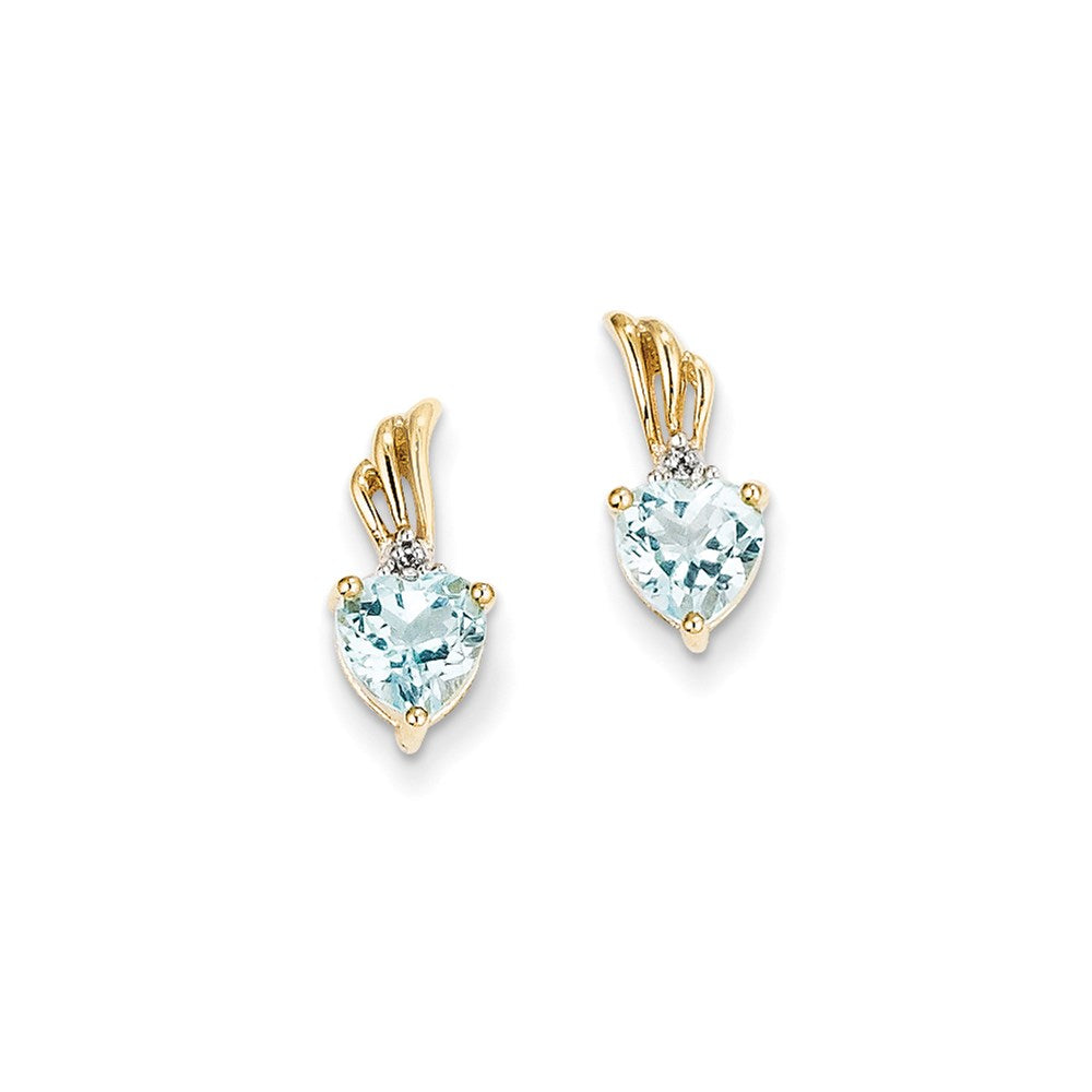 14K Gelbgold Echt Diamant & Blautopas Herz Ohrstecker