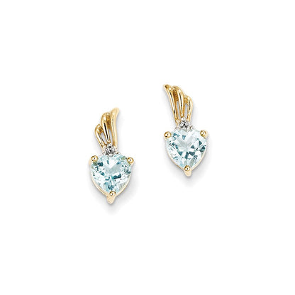 14K Gelbgold Echt Diamant & Blautopas Herz Ohrstecker