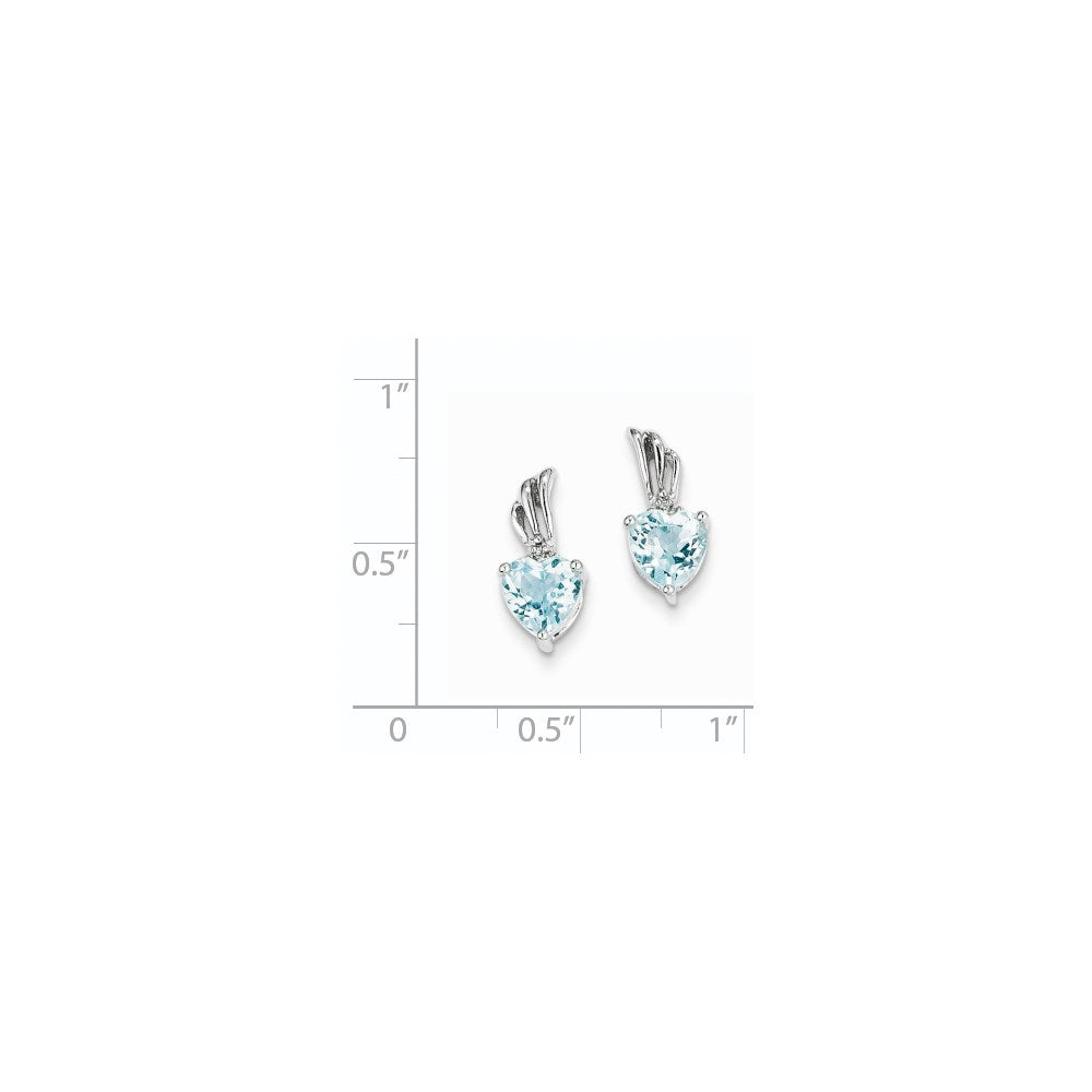 14K Weißgold Echt Diamant und Blautopas Herz Ohrstecker