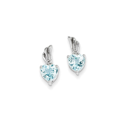 14K Weißgold Echt Diamant und Blautopas Herz Ohrstecker