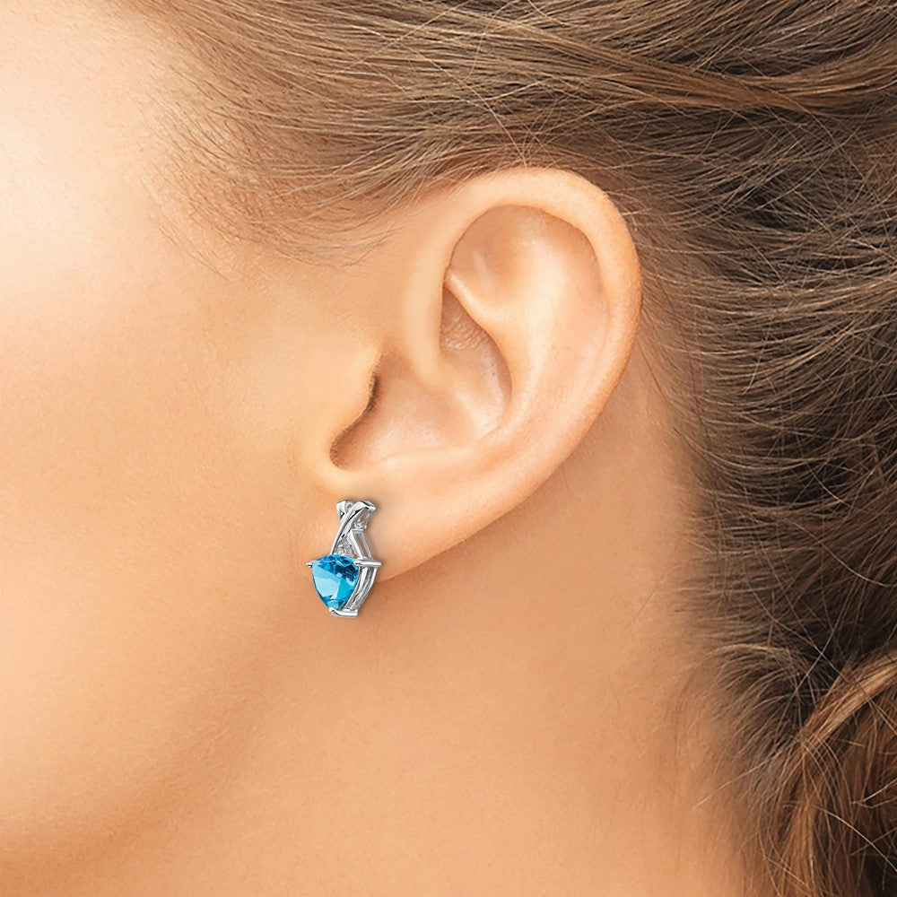 14K Weißgold Ohrstecker mit Blautopas und Weißtopas im Trillion-Schliff