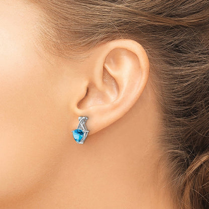 14K Weißgold Ohrstecker mit Blautopas und Weißtopas im Trillion-Schliff