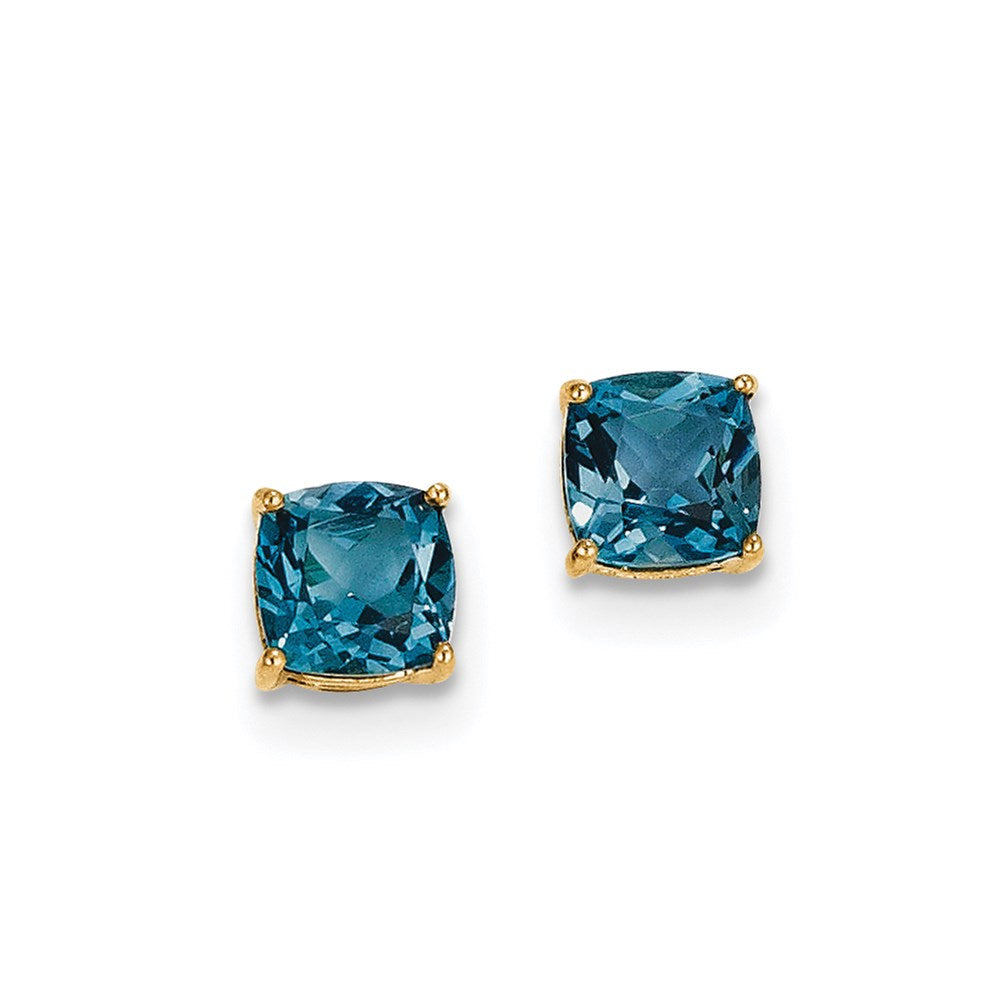 14K Gelbgold Ohrstecker mit quadratischem London-Blue-Topas