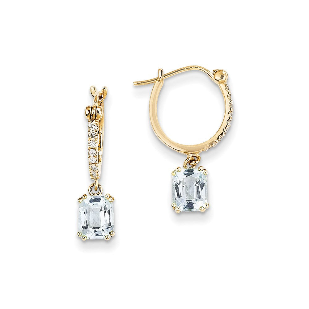 14K Gelbgold Echt Diamant & Blautopas Hängend Creolen