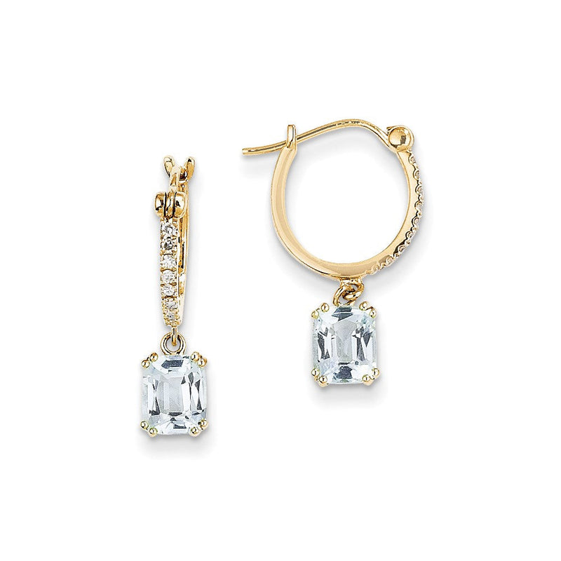 14K Gelbgold Echt Diamant & Blautopas Hängend Creolen