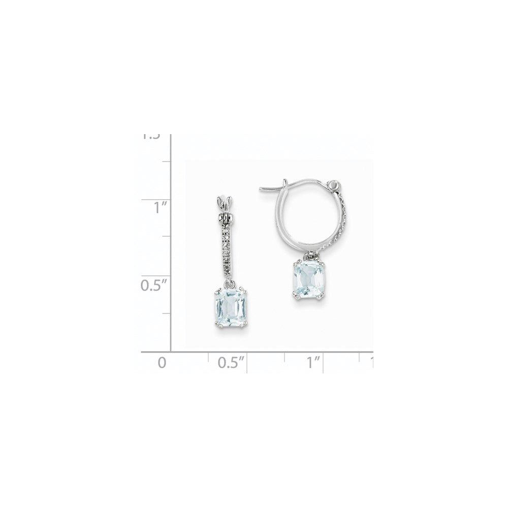 14K Weißgold Echt Diamant und Blautopas Hängend Creolen