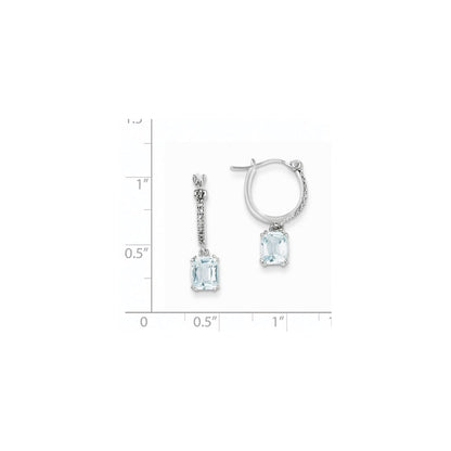 14K Weißgold Echt Diamant und Blautopas Hängend Creolen