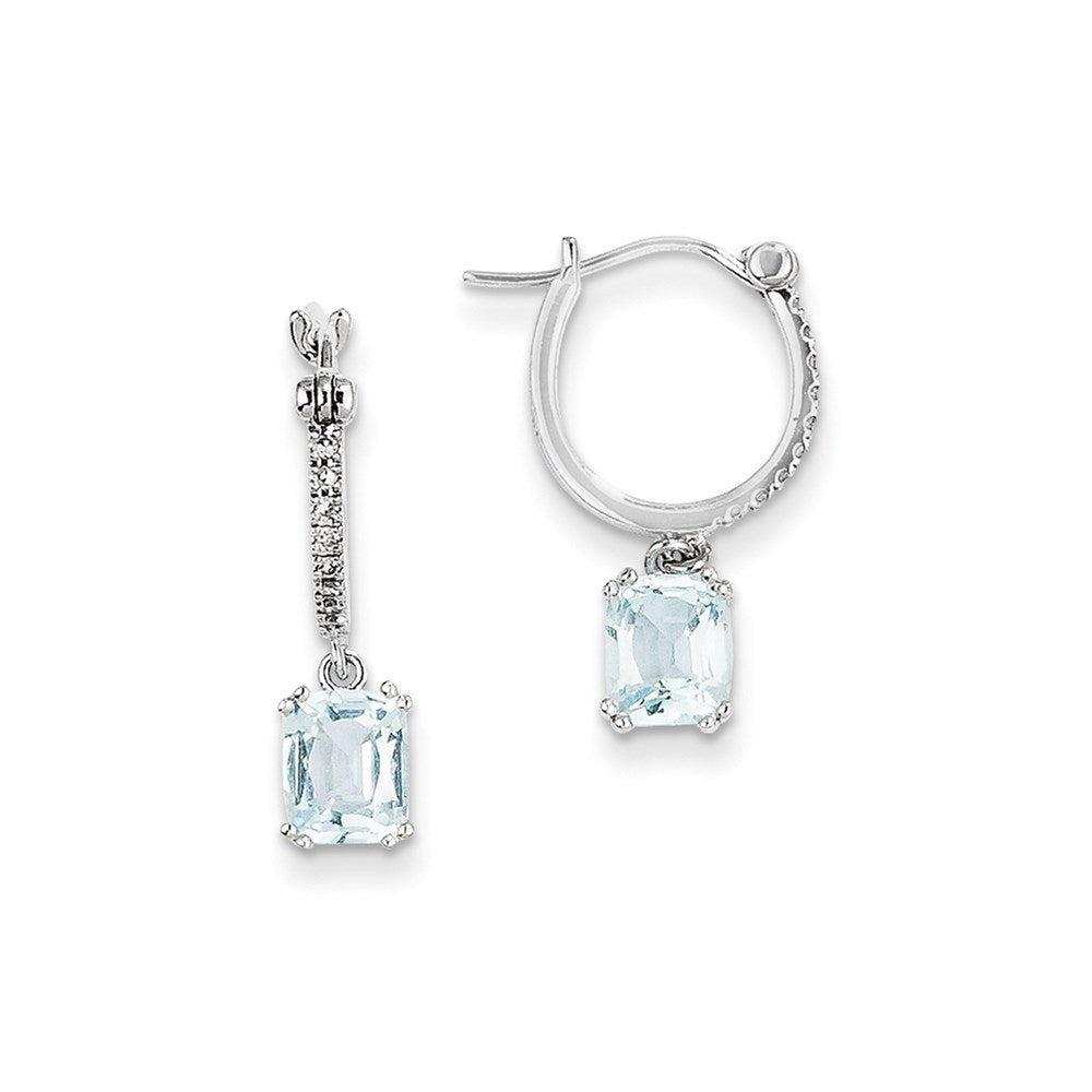 14K Weißgold Echt Diamant und Blautopas Hängend Creolen